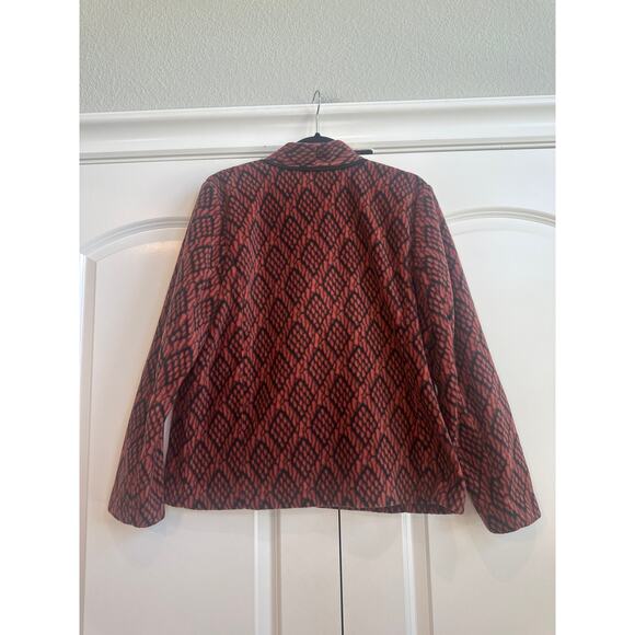 Bob Mackie Wearable Art Orange and Black Boho Print Button Down Fleece Jacket - Picture 8 of 8